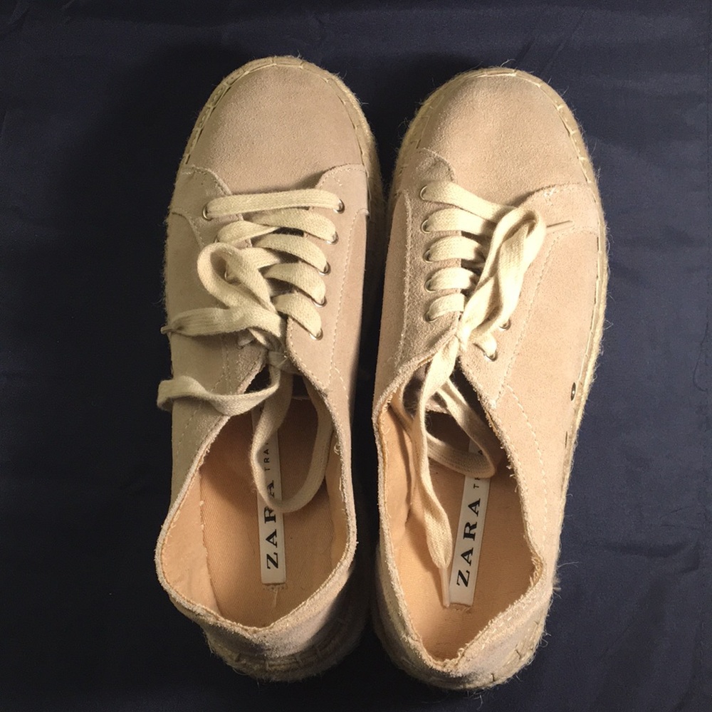 Zara beige Platform sneaker shoes suede size 9